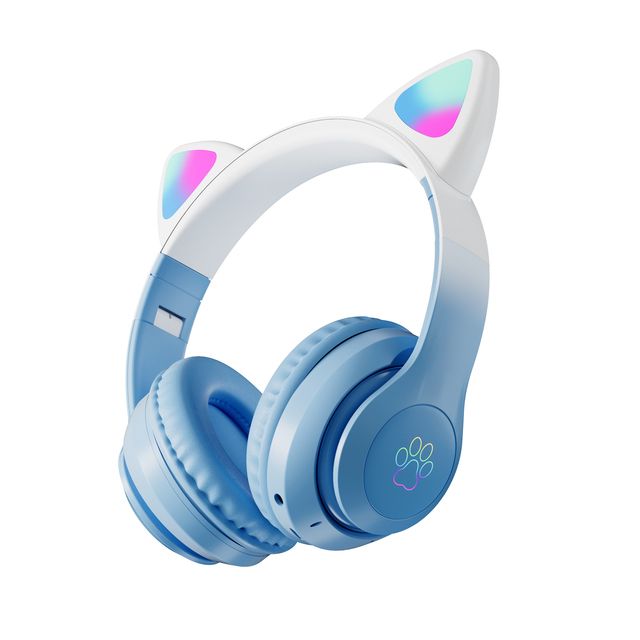 LED Light Gradient Cute Cat Ear Bluetooth Headphones