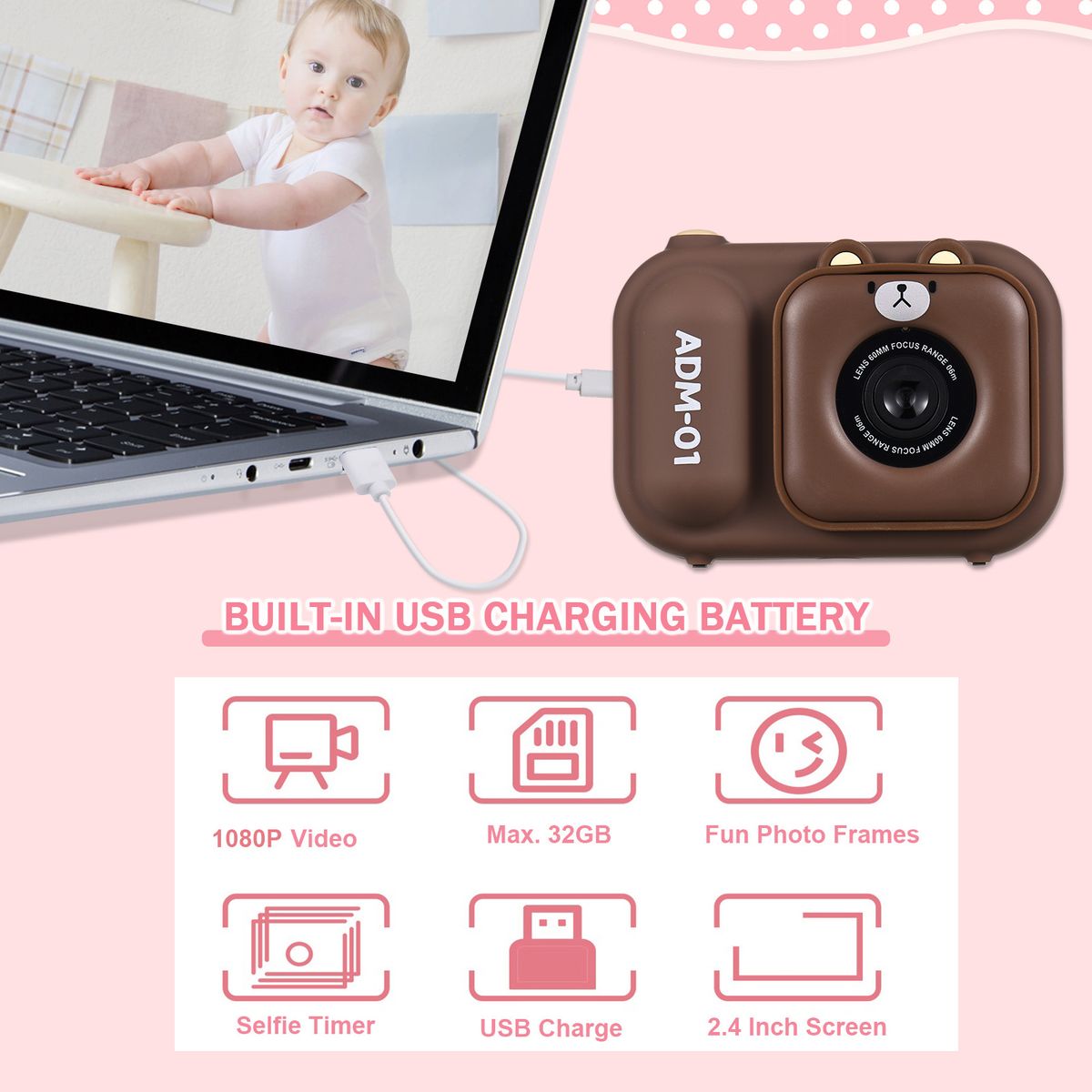 1080P Kids Digital Camera Mini Video Camera For Kids 48MP