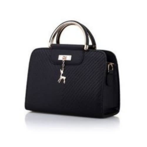 Ladies  Pu Leather  Handbag With Deer Loop Design - Black