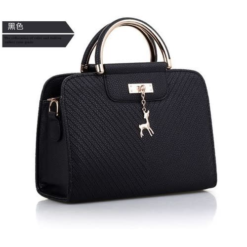 Ladies  Pu Leather  Handbag With Deer Loop Design - Black