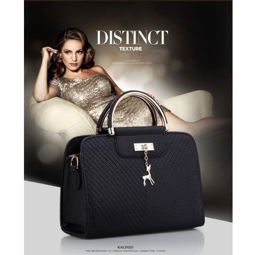 Ladies  Pu Leather  Handbag With Deer Loop Design - Black