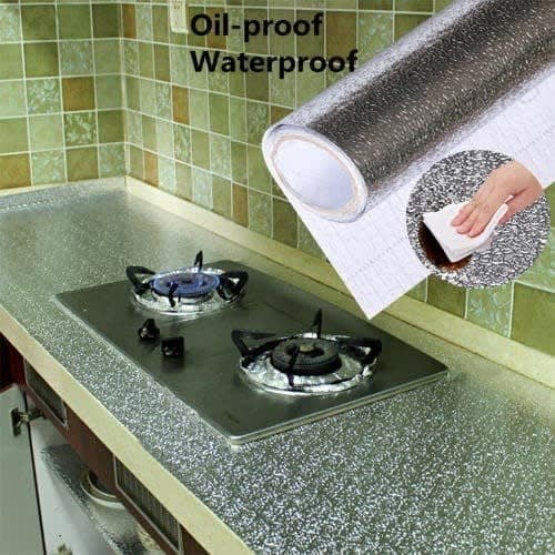 Self Adhesive Oil And Waterproof Aluminum Foil With Diamond Pattern - 61cm X 2m - Silver