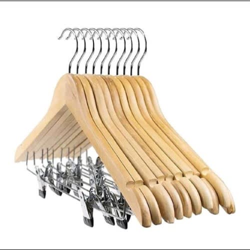 Wooden Hanger With Clips - Pack Of 10