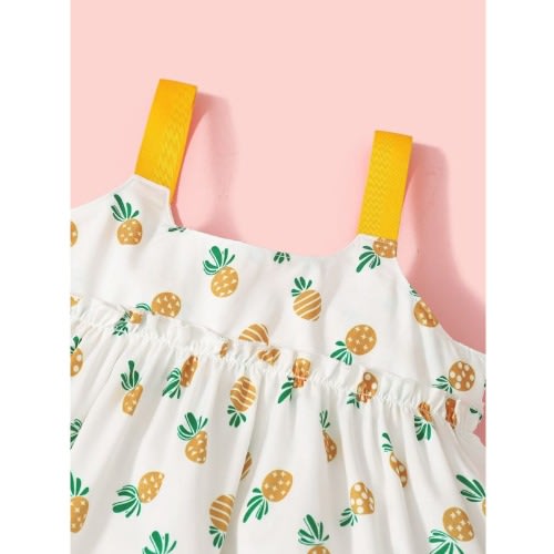 Two Pieces Baby Girl Pineapple Pattern Set Cami Top And Ripped Denim Short