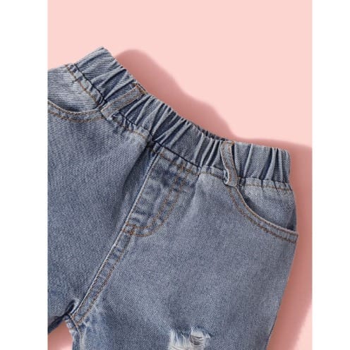 Two Pieces Baby Girl Pineapple Pattern Set Cami Top And Ripped Denim Short