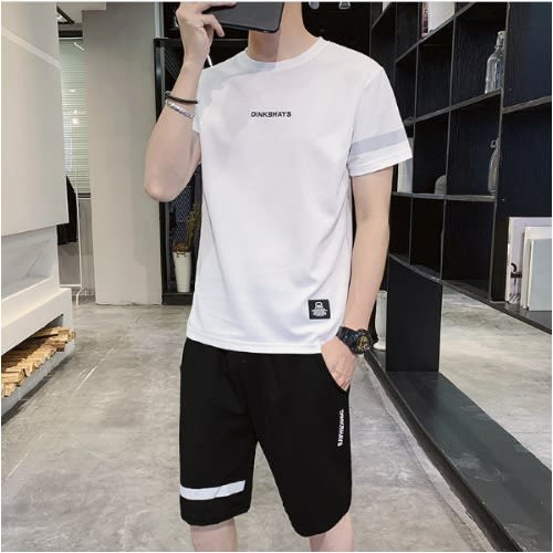 2 In 1 Men's Sport Short Sleeve T-shirt And Short - White And Black