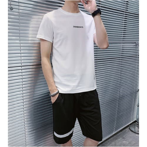 2 In 1 Men's Sport Short Sleeve T-shirt And Short - White And Black