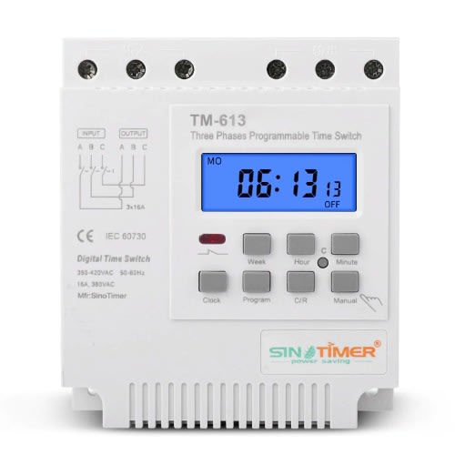 Three Phases Digital Programmable 7 Days 24hrs Timer Switch