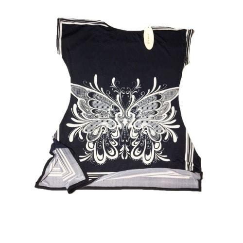 Butterfly Print Ice Silk Ladies Top- Black