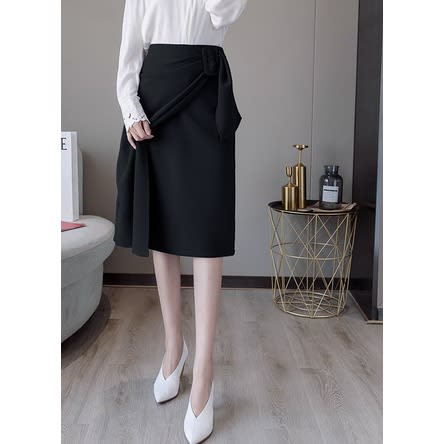 Wrap Pencil Skirt- Black