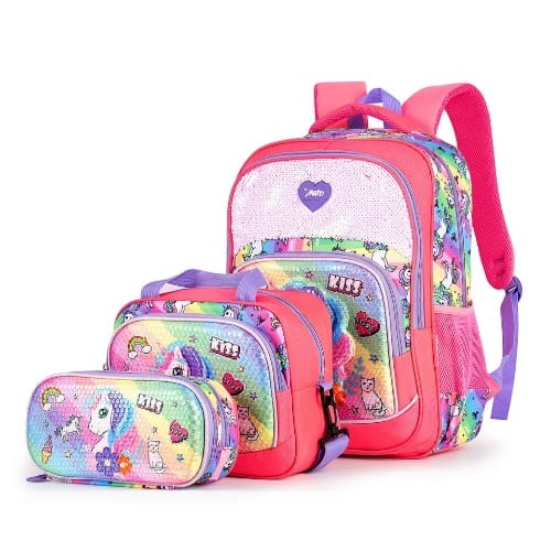 Girls Unicorn Sequins Water-resistant Sturdy School Bag Set