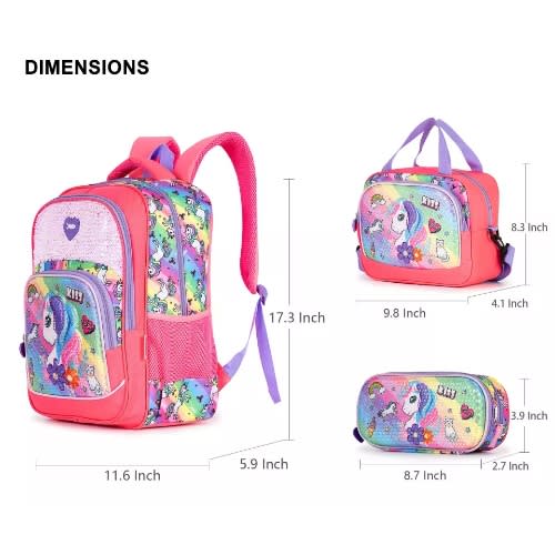 Girls Unicorn Sequins Water-resistant Sturdy School Bag Set