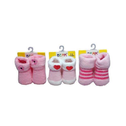 Cute Booties Sock- Pink- Pack of 3
