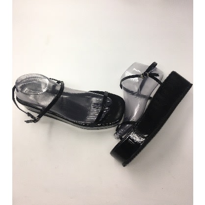 Thin Strap Glamour Wedge Sandals - Black