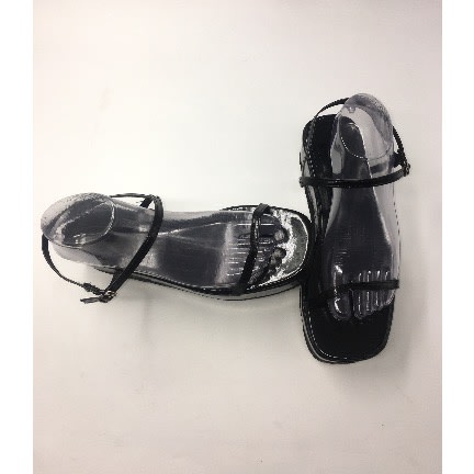 Thin Strap Glamour Wedge Sandals - Black