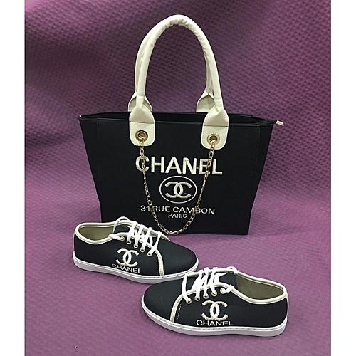 Women Sneakers And 31 Rue Cambon Paris Handbag Set - Black
