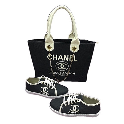 Women Sneakers And 31 Rue Cambon Paris Handbag Set - Black
