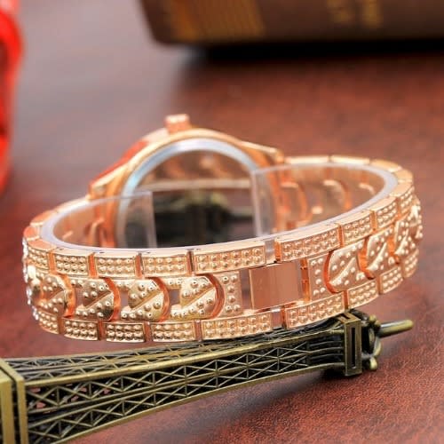 Geneva Women's Iced Stones Strap Bracelet Watch- Rose Gold