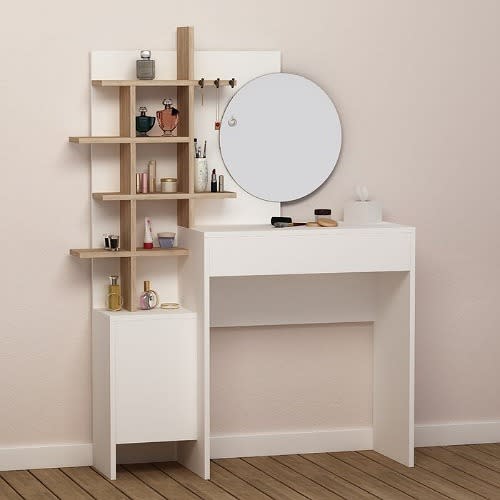 Dressing Table With Mirror - Oak & White