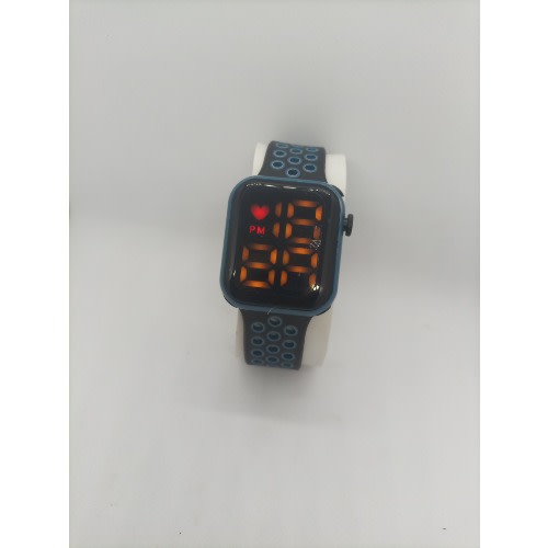Unisex Cube Yellow Display Hollow Out Strap Digital Led Watch- Blue