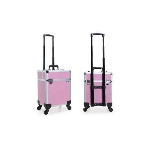 Professional Makeup Box With Trolley - Pink And Silver