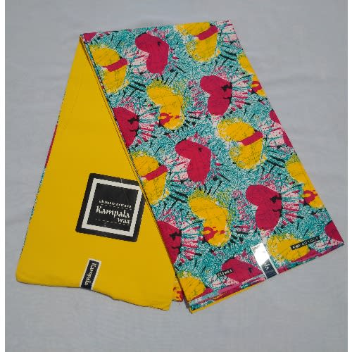 Yellow Colour Plain And Patterned Kampala Fabric - 6 Yards