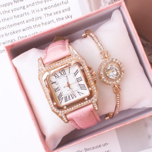 Gold Crystal Watch And Bracelet Jewelry Set 2