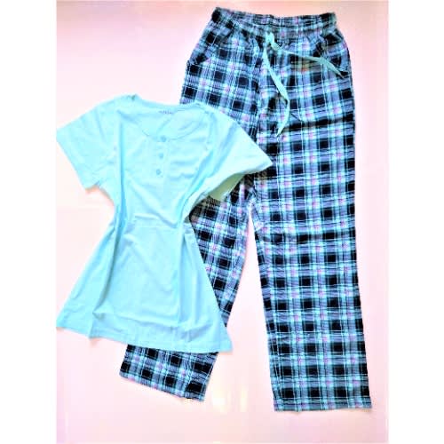 2 Piece Women's Pyjamas/sleepwear - Checkered Blue
