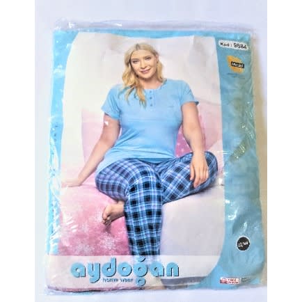2 Piece Women's Pyjamas/sleepwear - Checkered Blue