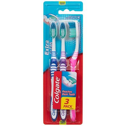 Extra Clean, Medium Toothbrush, 3-Pack- Multicolor
