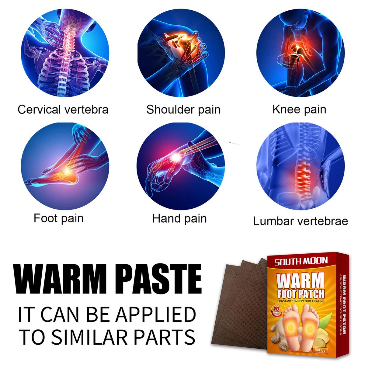 SOUTH MOON 50Pcs/Box Foot Patches Full Body Application Relieve Joint Pain Winter Essentials