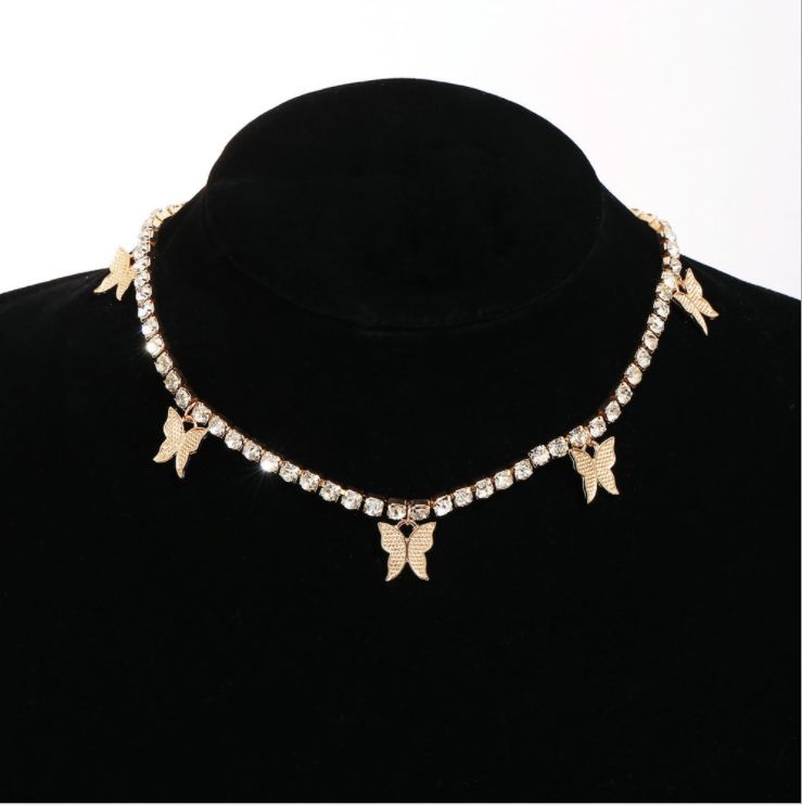 Gold Butterfly Link Necklace 5 Pendants 2new