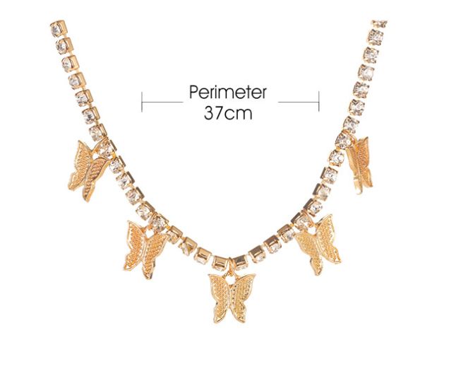 Gold Butterfly Link Necklace 5 Pendants 2new