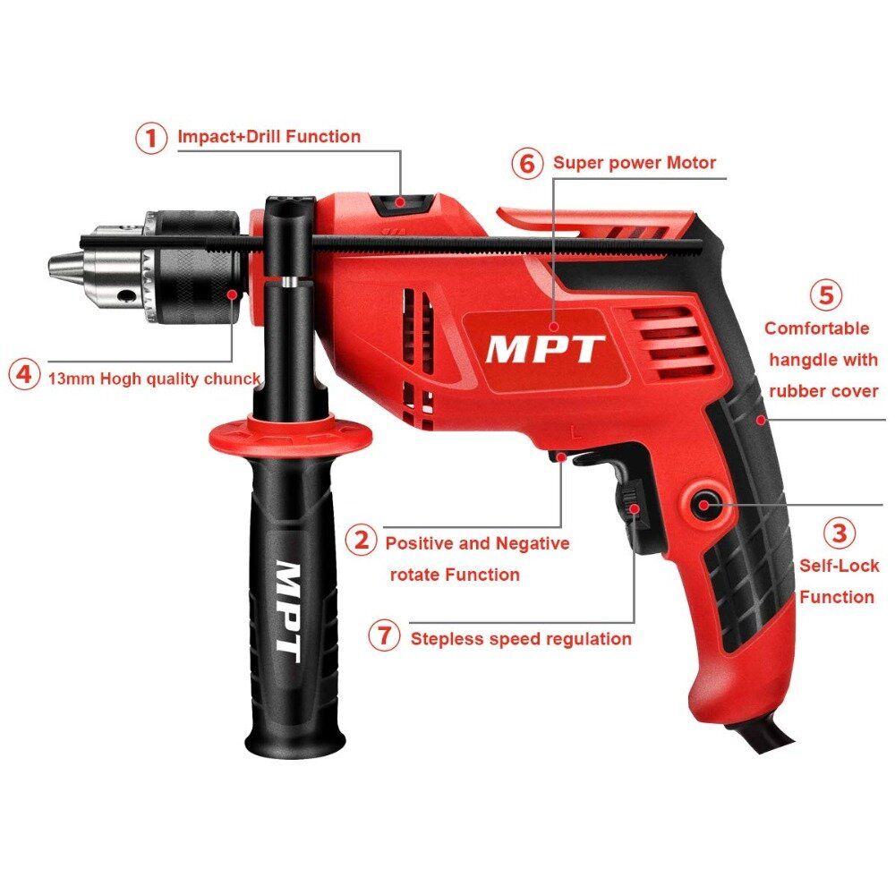 MPT Corded AC Electric Hammer 550W 13mm Chuck Impact Drill