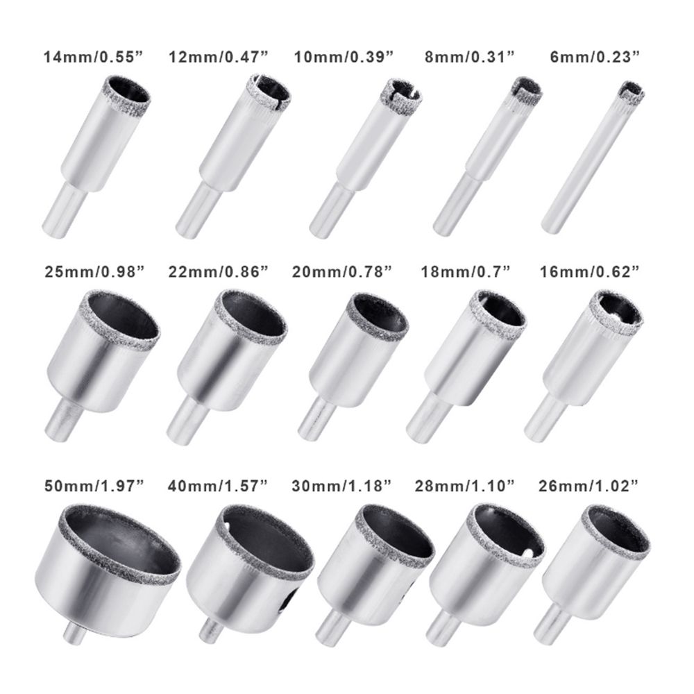 15Pcs Diamond Hole Saw Drill Bit Set Glass Ceramic Tile Saw