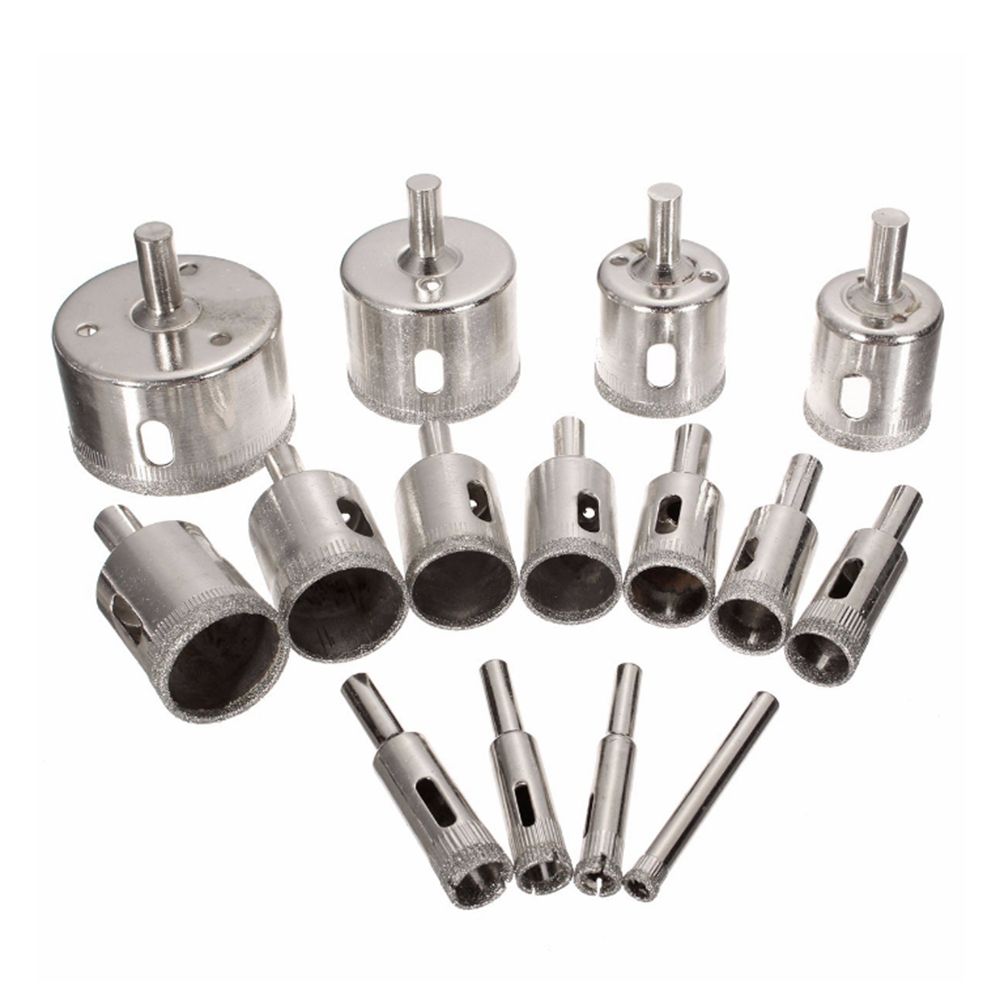 15Pcs Diamond Hole Saw Drill Bit Set Glass Ceramic Tile Saw