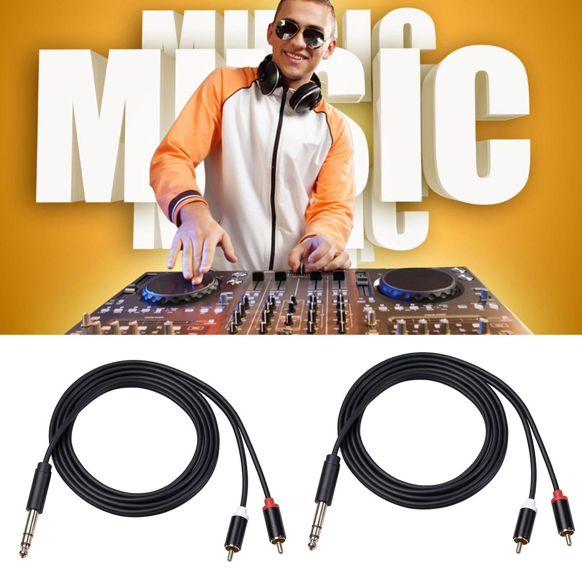 Audio Splitter Cable 6.35mm Male to 2 Male Audio Splitter Cable Black