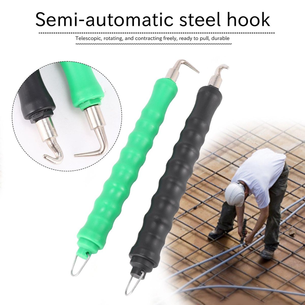2 Pieces Automatic Rebar Tie Wire Twister Rebar Tie Wire Twister Tool Rebar Wire Twister Pull Tie Wire Twister Concrete Metal Wire Twisting Fence Tool Curved and Straight Hook