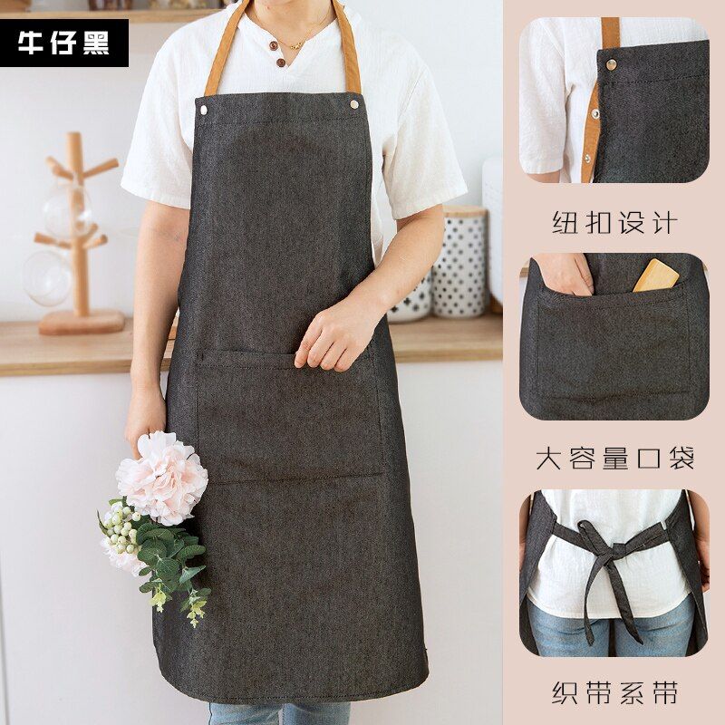 Apron Household Kitchen Japanese Waterproof And Oil-proof Custom Work Clothes Florist Women Korean Fashion Gowns For Adults HGB Denim Black