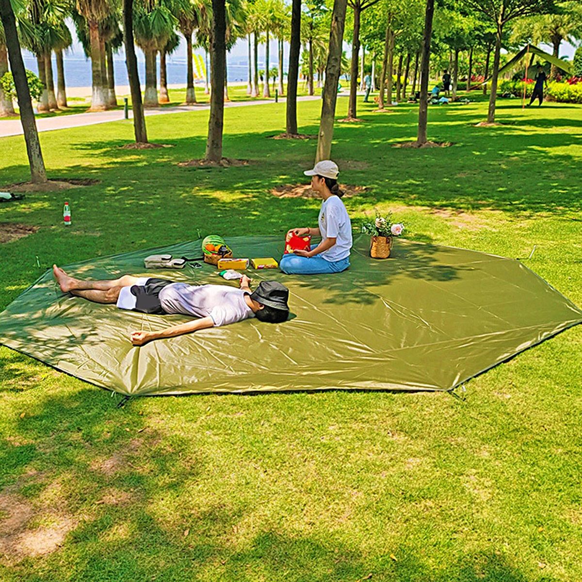 1 Set Octagonal Tent Mat Octagonal Camping Mat with Nails Storage Bag Set