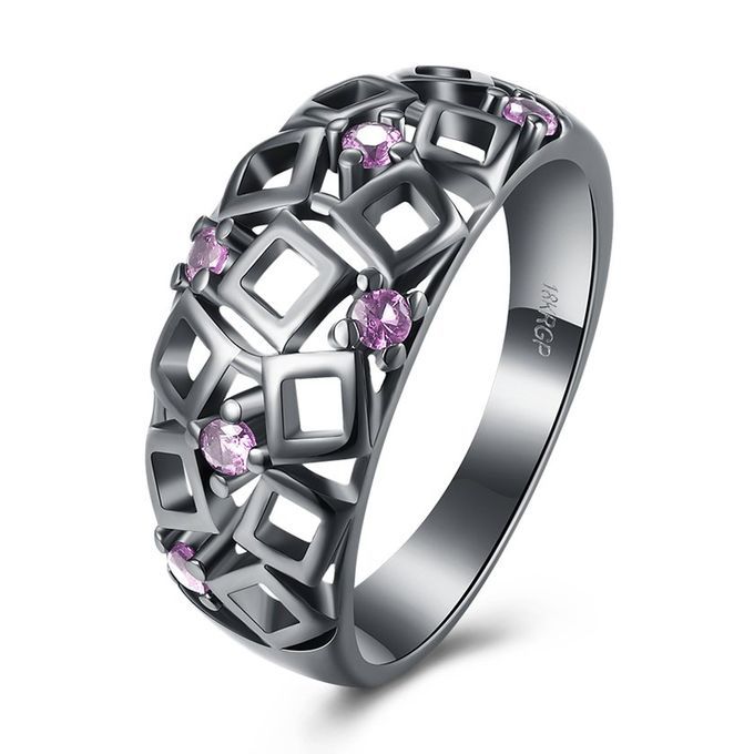 LKN18KRGPR1016 Women Fashion Hollow Out Ring Wedding Bands For Anniversary-bla K & Pink-LKN18KRGPR1016-B-9 9
