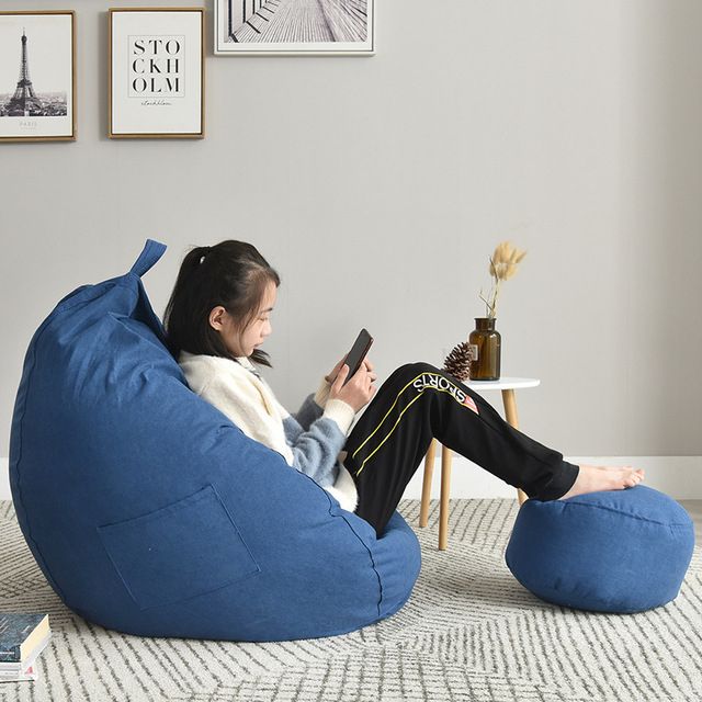 Lazy Beanbag Sofas Cover Chairs Without Filler Linen Puff
