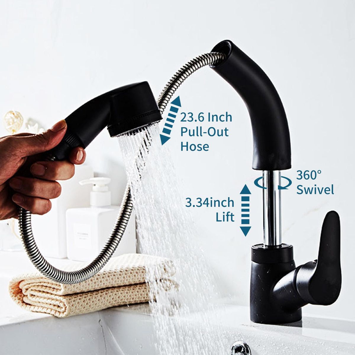 Lift & Pull Out Kitchen Faucets with 2 Spray Modes 360°Swivel Bathroom Basin Sink Faucets Pull Down Sprayer Ceramic Valve Brass Single Handle Water Tap