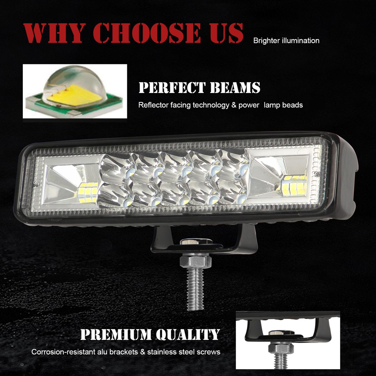 2Pcs 6 Inch LED Pods Light Bar 60W LED Work Light Bar