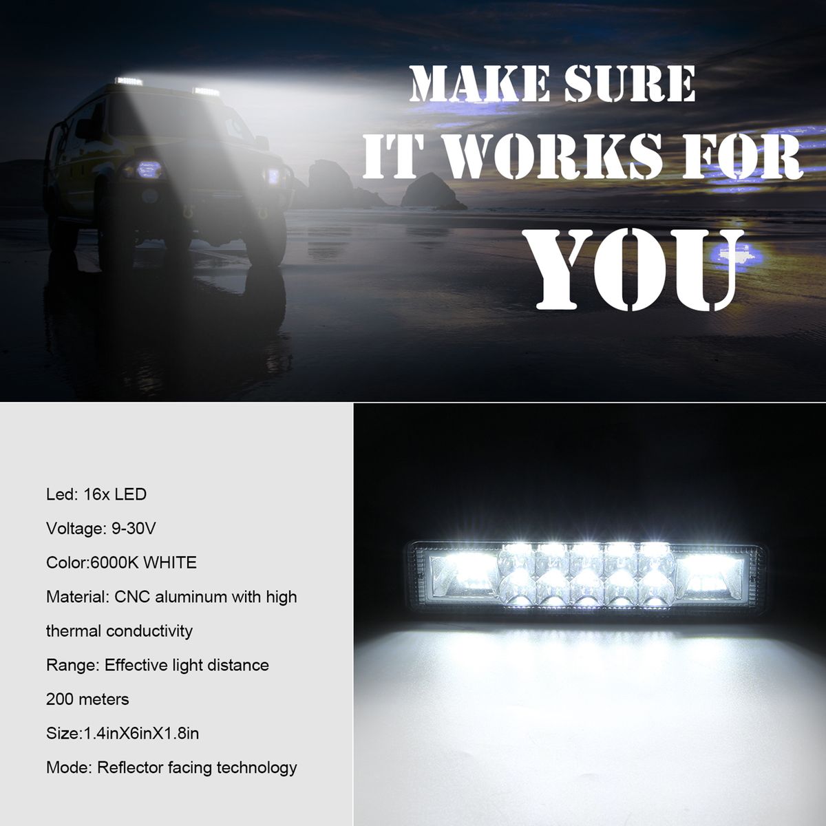2Pcs 6 Inch LED Pods Light Bar 60W LED Work Light Bar