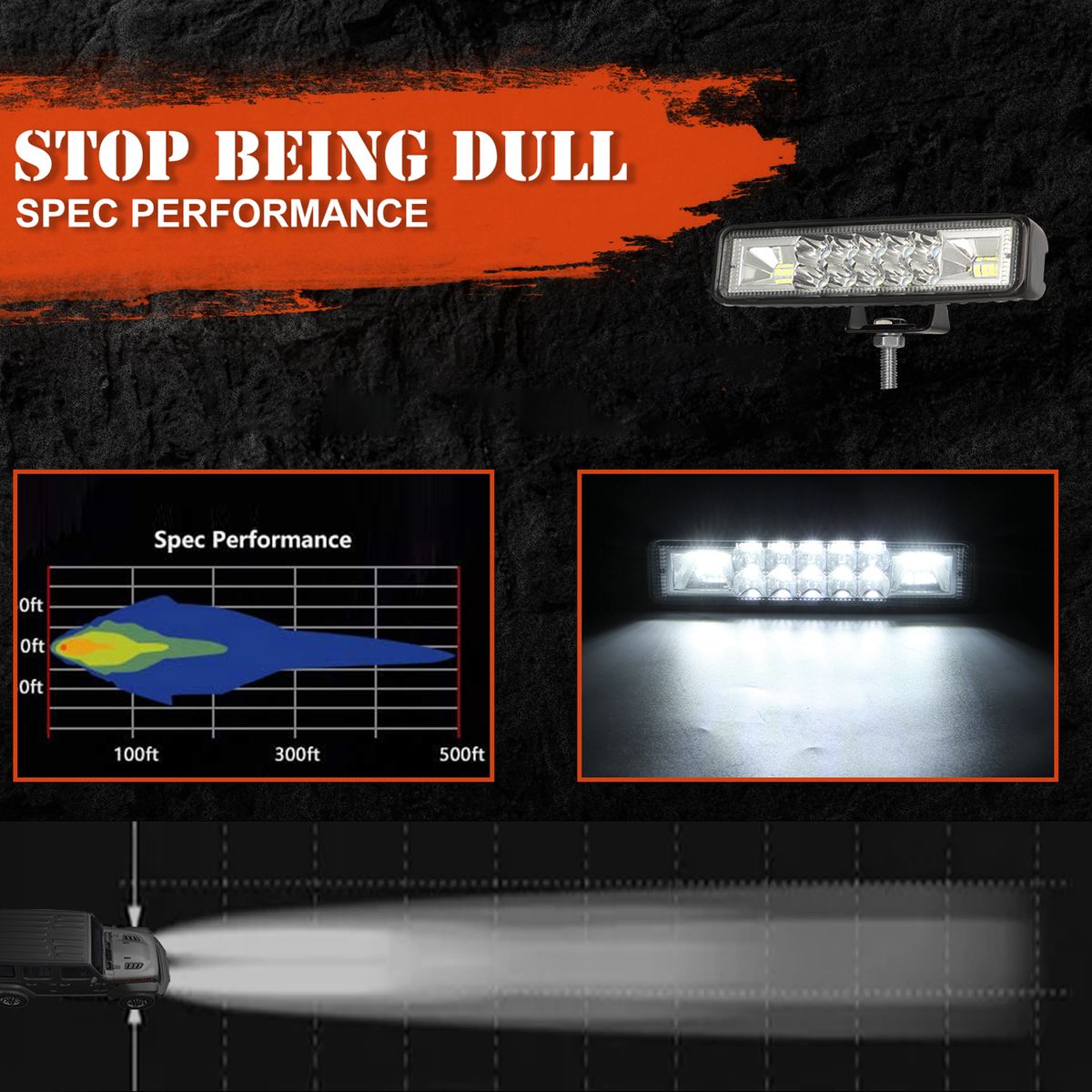 2Pcs 6 Inch LED Pods Light Bar 60W LED Work Light Bar