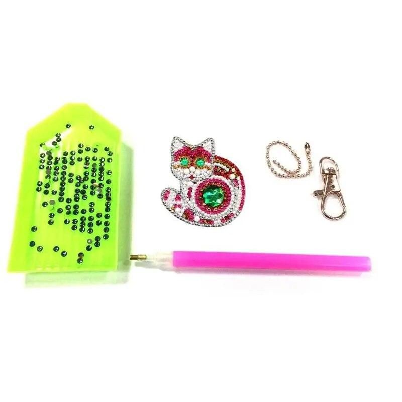 4pcs 5D DIY Diamond Painting Cartoon Cat Diamond Embroidery Keychain Mini Rhinestone Painting DIY Craft Gifts