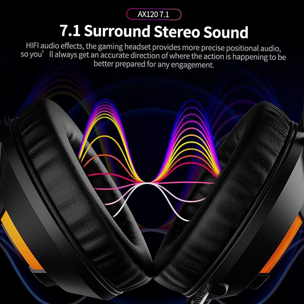 Ajazz AX120 - 7.1 Channel Stereo Gaming Headset Noise Cancelling Over Ear Headphones with Mic Bass Surround Soft Memory Earmuffs 50mm Drivers Black
