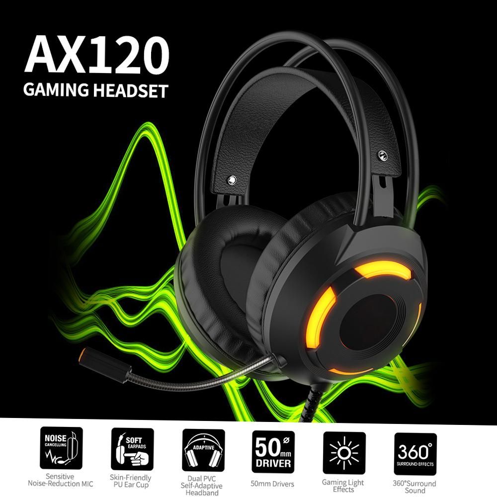 Ajazz AX120 - 7.1 Channel Stereo Gaming Headset Noise Cancelling Over Ear Headphones with Mic Bass Surround Soft Memory Earmuffs 50mm Drivers Black