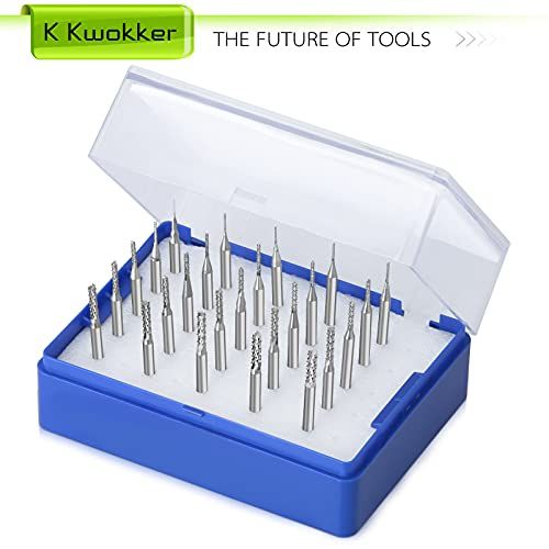 K Kwokker 25Pcs End Mills CNC Router Bits For Wood PCB 18 Sh